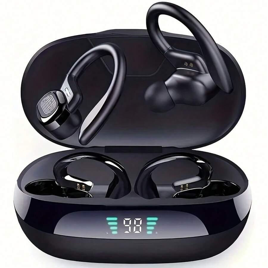 Wireless In-Ear Earbuds With Microphone, TWS True Wireless Design Featuring Secure Sport Ear Hooks For Stable And Comfortable Wear During Running, Workouts And Daily Activities. Equipped With ENC Noise Reduction Technology For Clearer Calls By Minimizing Background Noise. Delivers Immersive Stereo Sound For Music, Calls And Videos. Comes With A Charging Case Featuring An LED Display To Easily Monitor Battery Status. Compact And Portable Wireless Design Makes It Ideal For Commuting, Outdoor Activities, Fitness Training And Travel. A Practical And Modern Wireless Earphone Option Combining Performance, Comfort And Style. - màu đen - Xem 1