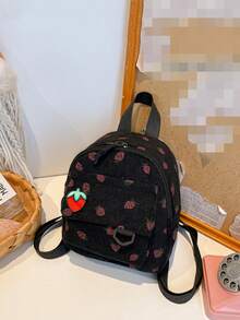 1 Pc Mini Cute Strawberry Print Maiden Backpack Children Small Backpack Snack Pack Versatile Lightweight Portable Zip Closure For Daily Storage Bag For Travel Vacation Shopping Kids Outdoor Supermarket Festival Children's Gifts Give A Gift To Your Daughter Fashion Corduroy Sweet Strawberry Pattern Adornment Casual Backpack Perfect Key Storage Bag For Young Children Pupils Girl BestfriendTravel Accessories - Multicolor - View 11