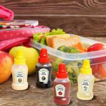 4pcs Mini Portable Salad Dressing Bottles - Durable PP Plastic Seasoning Containers, Suitable For Picnics, Camping And Dining Out (Ketchup, Honey Mustard, Soy Sauce, Oil)