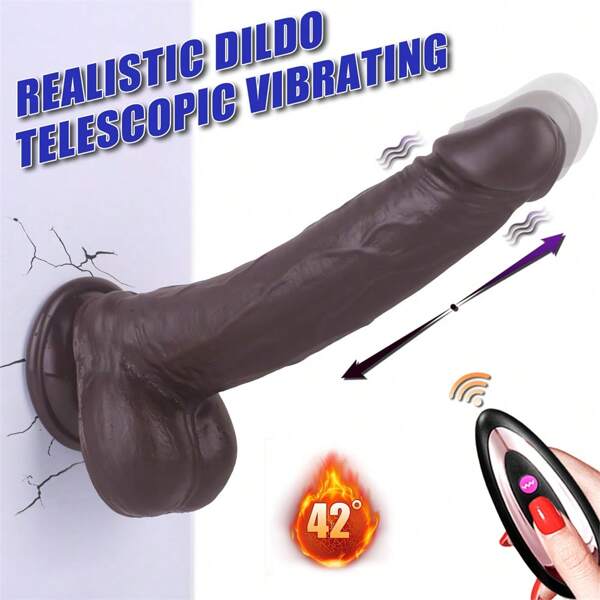 Consolador realista vibrador de masturbación femenina con vibración y calentamiento telescópico, juguete sexual adulto para simular el pene, juguete sexual con empuje telescópico