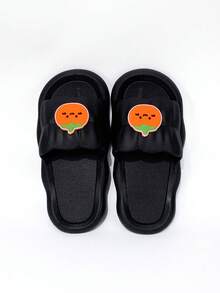 2025 Cartoon Orange Squeeze Slip-On Slippers For Women, Indoor/Outdoor Non-Slip Daily Casual Couples Slippers, Comfortable & Odor Resistant - Black - View 1