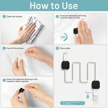 4 件装磁性电缆整理器，粘性充电电缆固定器，电线整理夹管理，适用于办公桌、汽车、办公室、家庭使用，黑色/白色 - 彩色 - 查看 6