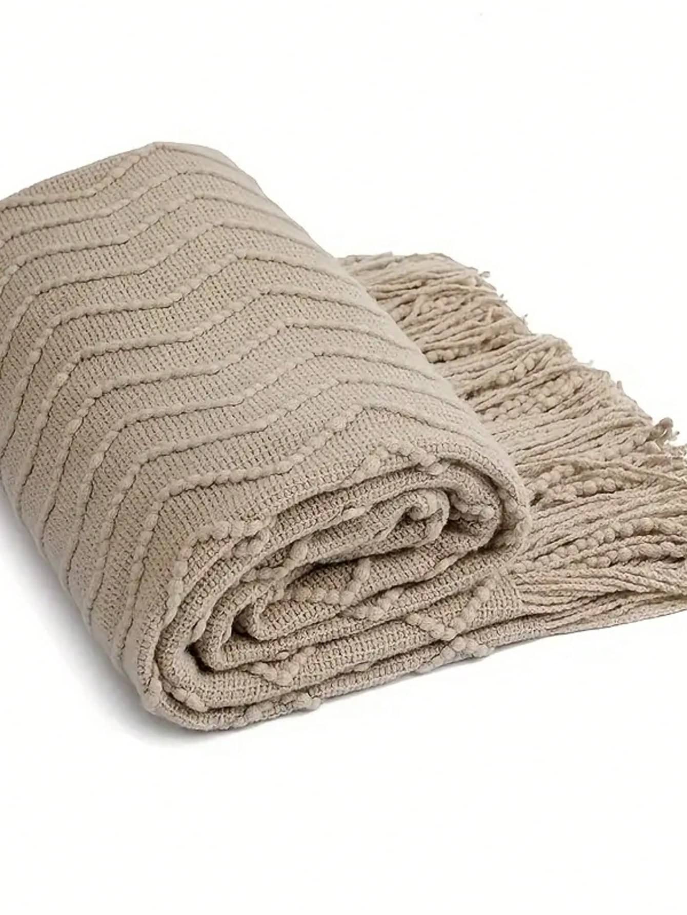 1pc Wave Pattern Shawl Blanket With Tassels - Soft & Cozy, Suitable For Bedroom, Dorm, Living Room, Bedding Decor, Holiday Gift - Fits Sofa, Bed, Office, Camping And Travel