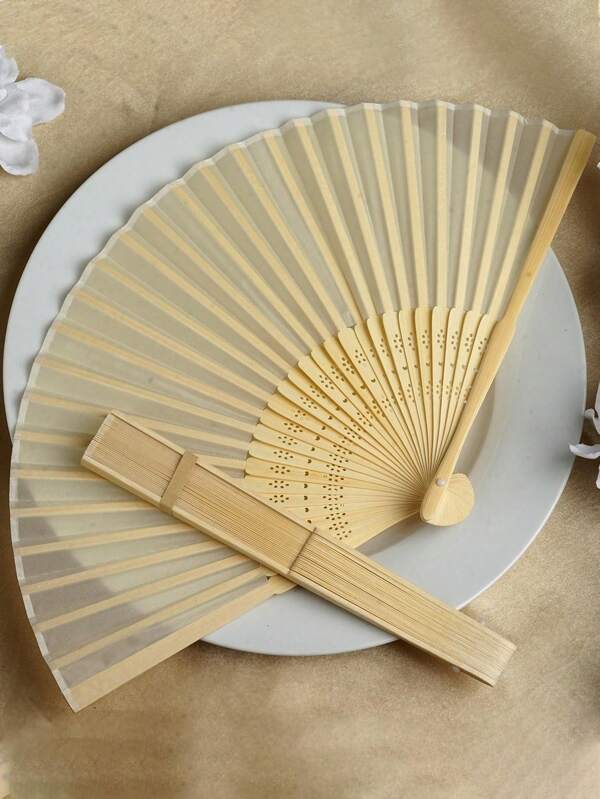 1pc/2pcs/5pcs Silk Hand Fan, Plain Design Fold Fan, Bamboo Fan Decorative Accessory For Wedding Gift, DIY Table Decor Birthday Gifts Graduation ﻿
