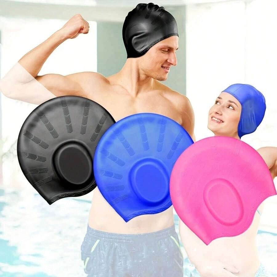 Unisex Waterproof Swimming Cap - High Elasticity, Ear Protection, Long Hair Coverage - Large Silicone Snorkeling Cap, Swimming Pool Floating Accessory, Water Sports Gear - Multicolor - View 1
