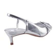 BELOVELY[ORDER-32]Womens Slingback Pumps Bow Tie Closed Pointed Toe Kitten Heels Mules Slip On Wedding Dress Pumps Shoes - 銀色 - 查看 4