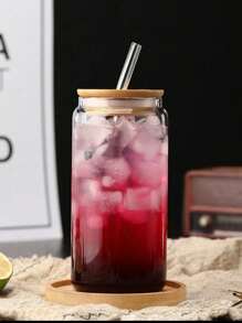 2pcs 350ml Simple Transparent Cylindrical Large-Capacity Straw Glass With Lid, Hotel Restaurant Lemonade Milk Tea Cola Drink Cup, Office Home Daily Life Multi-Purpose Drinking Cup,Reusable, Thickened Glass To Prevent Scalding, Back To School Supplies