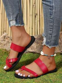 Women's Summer Flat Sandals, Simple Thong Design Beach Holiday Casual Sandals, Floral Print, PU Leather