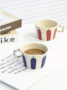 1pc Vintage Handpainted Striped Coffee Mug, Minimalist Aesthetic High-Quality Latte Mug, Office Tea Cup, Breakfast Milk Mug, Daily Water/Juice Cup, Microwave & Oven Friendly, Gift Idea