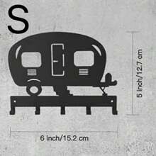 Camper Keychain Holder Wall Mounted - Decorative Black Metal Key Rack With 5 Hooks, Key Hanger Organizer Rack, Ideal For Campers Decor
