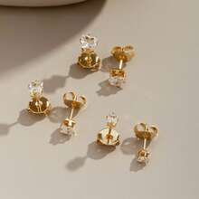 Carre Zirconia Light Point Trio Earring 18K Gold Plated - Pha lê - Xem 1