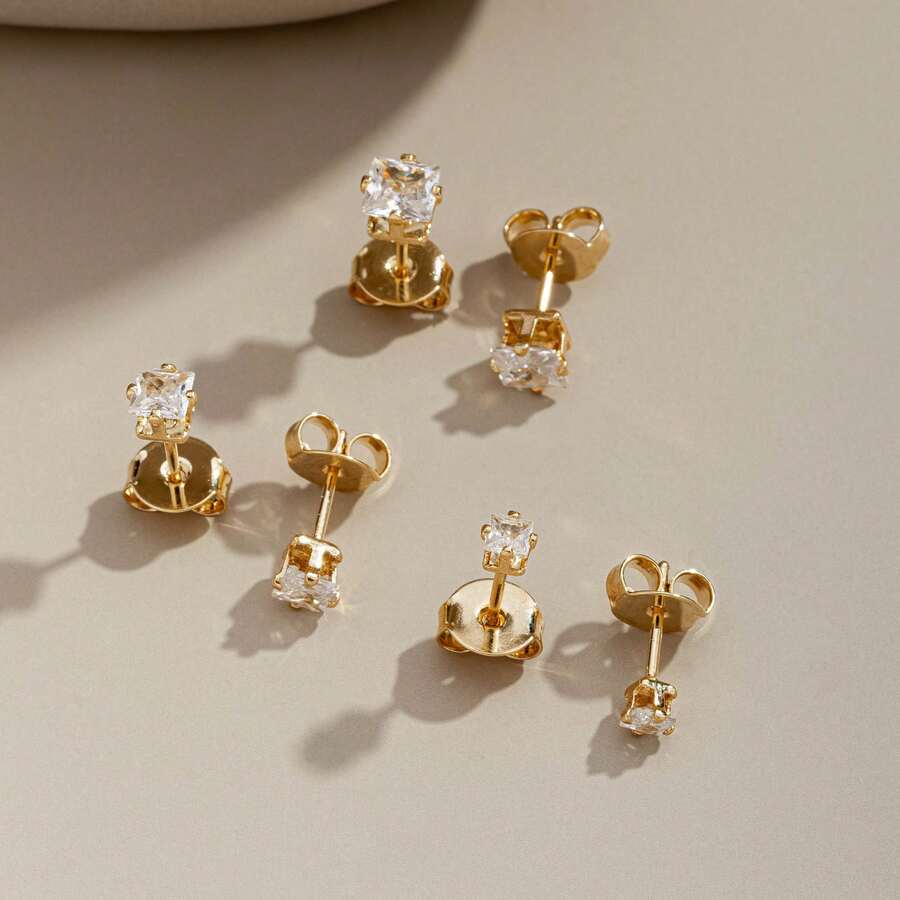 Carre Zirconia Light Point Trio Earring 18K Gold Plated - Pha lê - Xem 1