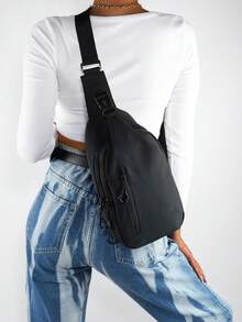 女士迷你拉链前斜挎包，时尚腰包防水跑步腰包，适合旅行散步徒步旅行，小号斜挎包宽肩带胸包，背包轻便单肩胸前斜挎包教师答谢礼物 - 黑色 - 查看 10