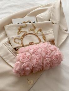 优雅玫瑰图案晚宴包、婚礼派对手拿包、温柔甜美女士钱包、情人节女士礼物（图案随机）情人节