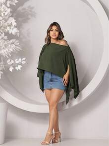 MULTIFORM CAPE BLOUSE WITH LARGE BANDAGE TOP  2025 WOMEN'S FASHIONSensualCasualCutePartyelegant2 In 1Not To Be WornNightWeddingHomeGardenPhotoshootStreettea Party - 軍綠色 - 查看 2
