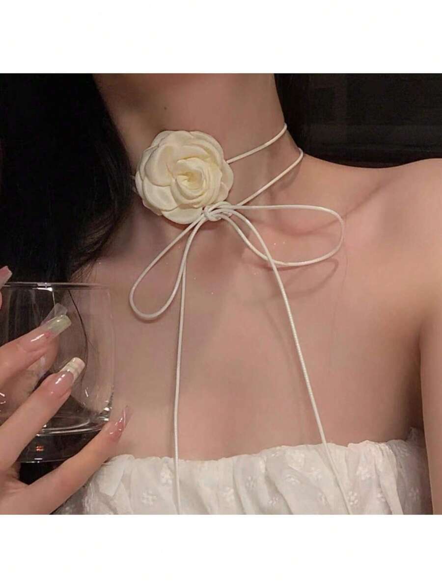 1 pezzo Collana choker con fiore di Camelia, collana con cinturino a fiore di rosa nera per donne - Fiori di leopardo - Visualizzare 1
