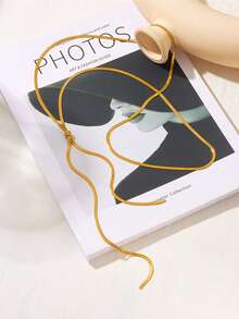 1pc 143cm Rhinestone Embellished Long Necklace Chain (Without Lobster Clasp Or Extender Chain), 4 Ways To Wear (Refer To Video For Styling) - Long Necklace-gold - View 6