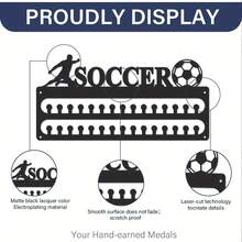 1Pc Customizable Medal Hanger Display Soccer Medal Display Holder - Waterproof Metal Wall Mount For Football, Running & Sports Players, Runner, Hanger, Contemporary Style, Rectangular Shape - Black - View 6