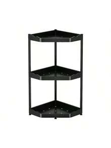 A Kitchen Rack Countertop Corner Triangle Spice Rack Corner Pendant Corner Storage Wall Hanging Free Punching Shelf - Black Three-layer - View 7
