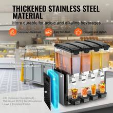 Commercial Beverage Dispenser, 4 Tanks 10 L / 10.6 QT Per Tank Juice Dispenser, 430W Stainless Steel Ice Tea Drink Machine With 45°F-54°F Cooling Temperature, For Cold Drink Restaurant Bar Party - 4 Tanks, 10 L / 10.6 QT Per Tank - View 4