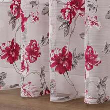 Cortinas transparentes com estampa de rosas pastorais para decoração de quarto e sala de estar - Multicolorido - Ver 3