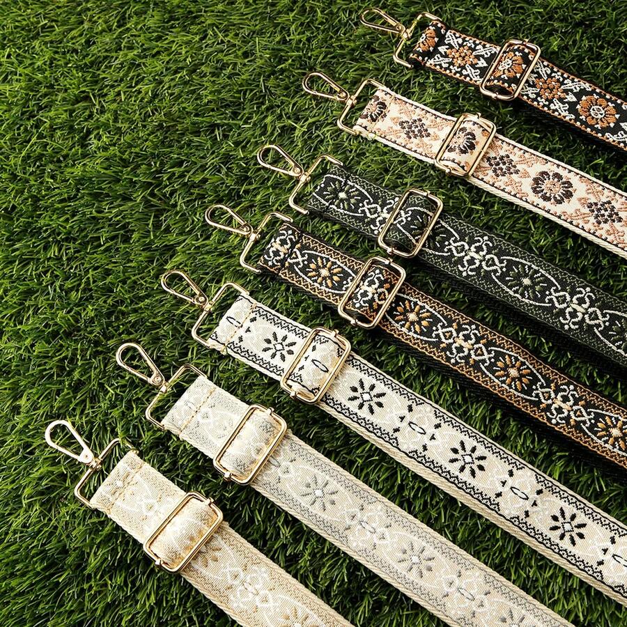 3.8厘米/1.5英寸宽黑色、棕色、米色花卉3D提花图案可调节、可拆卸肩带、可旋转，适用于包、相机、仪器、旅行配件、摄影爱好者礼物、送给她的礼物 - 彩色 - 查看 1