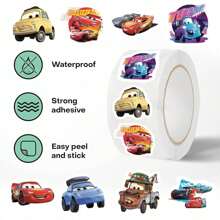 Disney 500 piezas/rollo Pegatinas de dibujos animados encantadores de Coches de Disney, pegatinas de etiqueta para niños, etiquetas de juguete Kawaii, suministros para decoración DIY, regalo divertido para niños