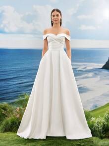 Vestidos de noiva elegantes, formais e de cetim branco, para formatura, jantar, baile de formatura