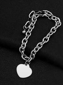 1 pieza Pulsera de cadena de acero inoxidable con forma de corazón