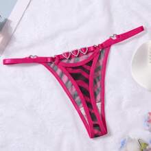 1 pieza Tanga de mujer con estampado de cebra y encaje, lencería suave y transpirable adecuada para uso diario, disponible en tallas S-XL, apto para todas las estaciones