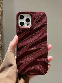 1 Pc Burgundy Red Simple 3D Wave Pattern Phone Case Compatible With IPhone 16 Pro Max/16/16 Pro/16 Plus/15/15 Pro Max/15 Pro/11/12/13/14 Pro Max/11 Pro/11 Pro Max/12 Pro/12 Pro Max/13 Pro/13 Pro Max/14 Pro/14 Pro Max, Soft Shell With Stylish Creative Design