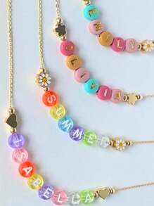 1pc Personalized Letter/Name/Text Daisy Flower Beaded Name Necklace, Fast Delivery, Women's Custom Name Necklace, Elegant Gold Beads, Gift For Daughter, Meaningful Gift For Valentine's Day/Anniversary, Customizable Name Label For Water Bottle