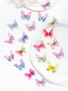 15pcs Girls Random Color Butterfly Wing Hair Clips, 3D Lively Barrettes Teen Hair Accessories Fashion Party & Daily Wearing Hair Clips - Multicolor - View 6