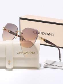 LINFEMAND 时尚几何轻质无框装饰眼镜，女士派对海滩篝火惊喜独特节日礼物，适合夏季海滩度假、户外、旅行太阳镜镜腿装饰优雅风格超大蝴蝶镜框