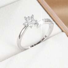 1pc Women Elegant Flower Design Zirconia Ring, Suitable For Daily Wear And Gift