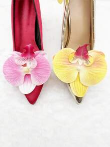 2pcs Colorful Lifelike 3D Orchid Flower Cluster Exaggerated Shoe Clips With Metal Clips, Removable Shoe/Clothing DIY Decorations
