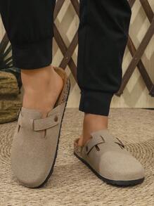 Unisex Lässig einfache Urlaubs-Strand einfarbige Wildleder Slip-On Pantoffeln mit Klettverschluss, verstellbar, Innen- und Außenbereich, weiche Holzoptik Slide Sandalen, Urlaubsgeschenk