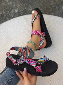 2025 Women's Wide Fit Colorful Print Strap Lightweight Foam Bottom Sandals, Suitable For Home, Leisure And Daily Wear, Summer