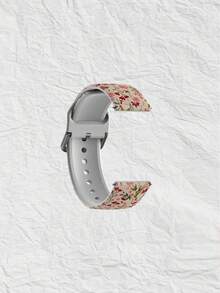 20/22mm 通用花卉图案智能手表表带，兼容三星、佳明、荣耀智能手表 - 硅胶表面花纹表带，适用于 GT2/GT3、Watch 3/Galaxy - 白色 - 查看 4