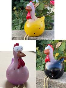 1-3 piezas de decoración de resina con patas largas de pollo, decoración de patio, pollo cómico con ojos grandes, colgante de pollo con patas largas, decoración del patio