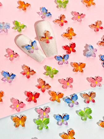 30PCS Resin Colorful Butterfly Nail Art Decoration Diy, Artistic Charm Design Of Nail Accessories For Women And Girls, Cute Minimalist Fashion Nail Art Design For Women In Japan And South Korea, Phone Case Decoration, Easy To Stick, Daily Decoration