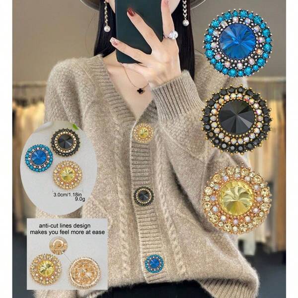 2 قطعة / عبوة أزرار كبيرة من السبائك مرصعة بالراين ذات جودة عالية، مناسبة للمعاطف والكنز والكنزات الرياضية والقمصان والفساتين، اكسسوارات خياطة DIY