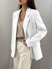 Bamboo Fashion Tailored Blazer With Lining Button Women Plus Size Elegant Business Coat New Collection Short Blazer Apricot Corduroy For Women,Chic Design,Spring Fall 2025New Arrival Popular Suit - 白色 - 查看 4