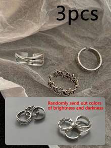 Set de 3 anillos retro simples de uso múltiple con números romanos desgastados, anillos de dedo de estilo hip hop a la moda y de banda abierta para mujeres estudiantes - Multicolor - Ver 11