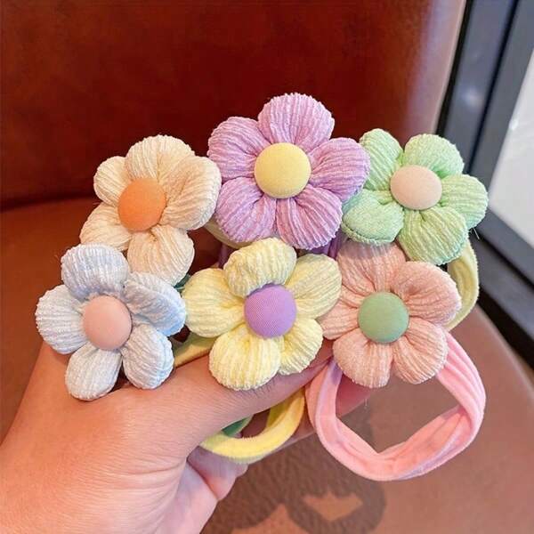 6 pezzi di nuove fasce per capelli colorate a forma di fiore per l'estate, molto elastiche e delicate sui capelli, perfette per le ragazze per realizzare code di cavallo alte, accessori per capelli dolci e carini da principessa, ideali per spiaggia, vacanza al mare, fermacode, elastici per capelli, scrunchies