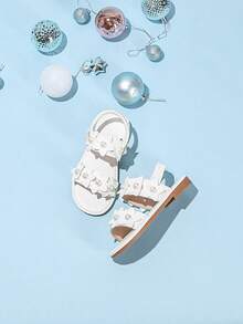 1 Pair Girls' Cute Floral & Pearl Decorated Sandals, Suitable For Daily Wear In Summer - White - View 4