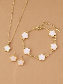 4 stuks/set modieuze witte bloemendecoratie sieradenset voor vrouwen voor dagelijkse decoratie Valentijnsdag, moeder, moeder, Moederdag, cadeau