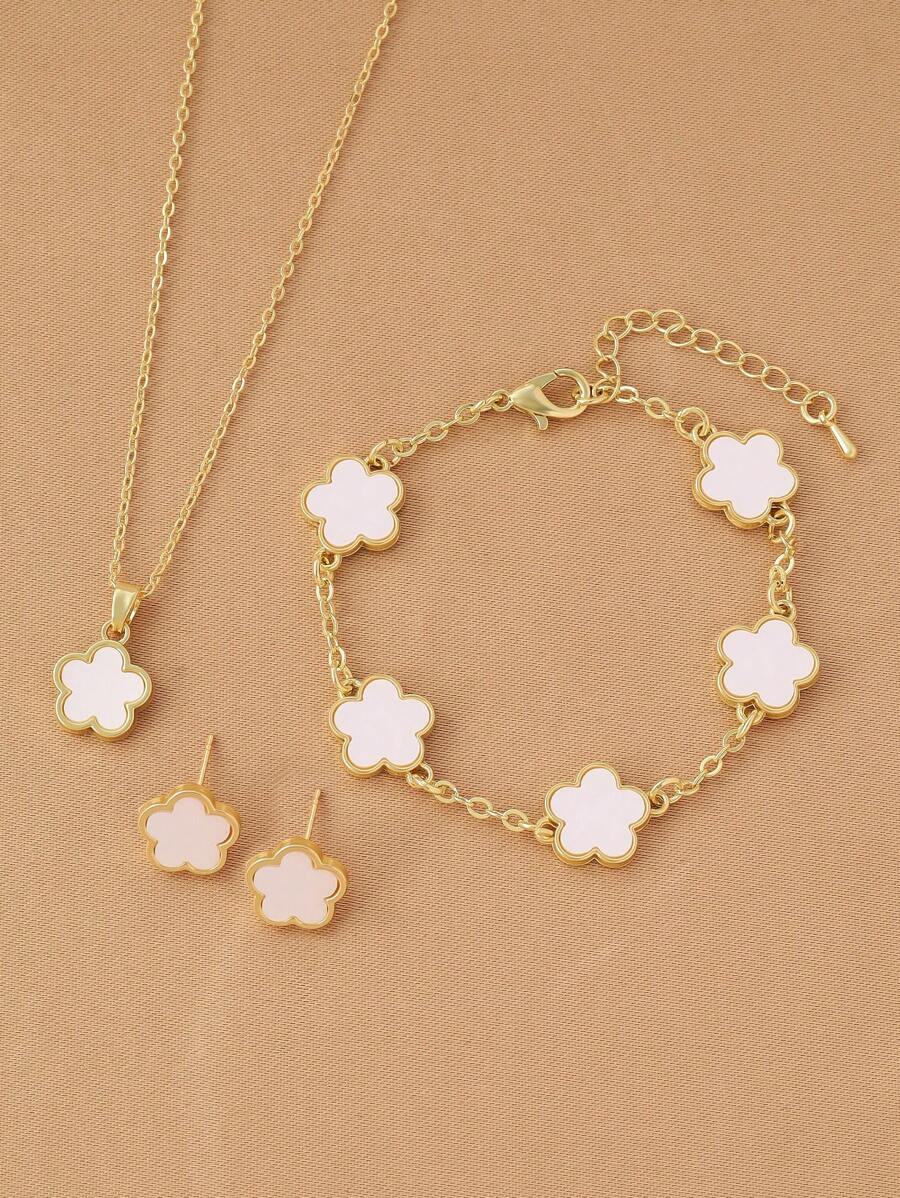 4 stuks/set modieuze witte bloemendecoratie sieradenset voor vrouwen voor dagelijkse decoratie Valentijnsdag, moeder, moeder, Moederdag, cadeau