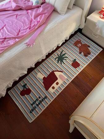Soft Faux Wool Cute Bear Pattern Bedroom Bedside Rug/Mat, Home Decor Carpet, Christmas
