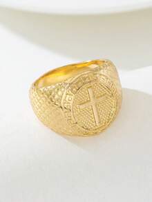 1枚时尚金属纹理合金十字戒指（男士款） - 金黃色 - 查看 4